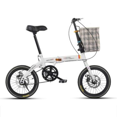 Imagem de Bicicleta Dobrável De 16 Ih, Bicicleta Compacta Dobrável De Estrutura De Aço De Baixa Velocidade De Velocidade única Com Bolsa De Transporte E Selim De Conforto Para Passeios Ur, White