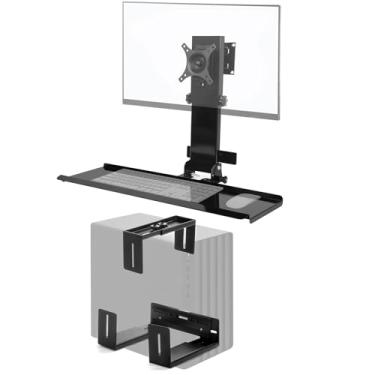 Imagem de TooCust Suporte de parede para monitor com bandeja de teclado dobrável e suporte de PC