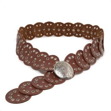 Imagem de Cinto Boho Country Feminino Retro Chique Com Fivela Niquel Prata Textu