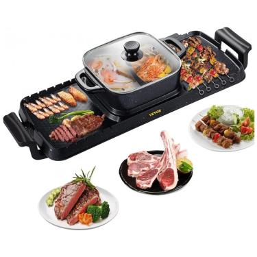 Imagem de Grill Elétrico e Panela Elétrica Multifuncional 2,8 Litros com Controle Duplo de Temperatura e Revestimento Antiaderente, 2400W 110V, VEVOR, Preto