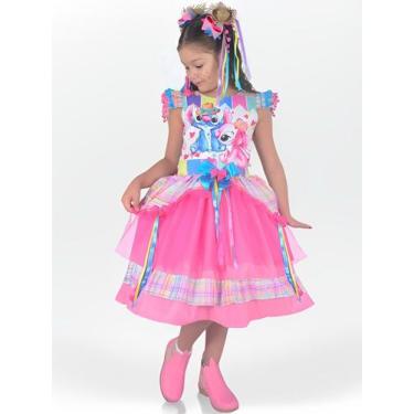 Imagem de Vestido Festa Junina Stitch e Angel Xadrez Rosa - Luxo - Moderna Menin
