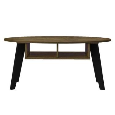 Imagem de Mesa De Centro Tampo Oval 2 Nichos 100 cm Pinho Preto ARLY - Milani St