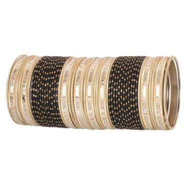 Imagem de Touchstone Coleção de pulseiras coloridas indianas de Bollywood com lantejoulas coloridas texturizadas ao toque, embelezador de pulso de designer Conjunto de 122 cm tom dourado antigo para mulheres, M