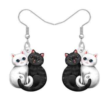 Imagem de DALANE Brincos de acrílico fofos para casais, gatos brancos e pretos, presentes leves para irmãs, presentes engraçados, joias de grife, presente para mulheres, mãe, amizade, animal, gato, animais de