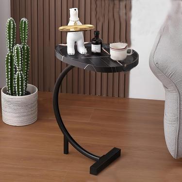 Imagem de Mesa De Sofá, Mesa De Cabeceira Em Forma De C, Mesa Lateral De Sofá Mesa De Lanche Para Laptop De Escritório Moderno Mesas De Centro De Perna De Metal Para Sala De Estar Q, Black-frame, A
