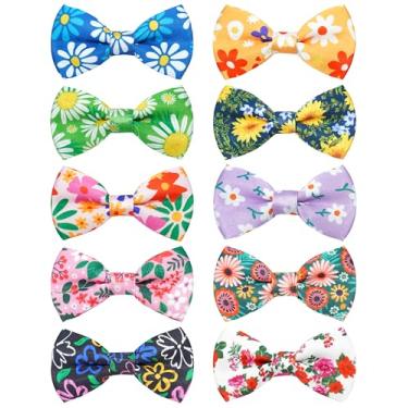 Imagem de PET SHOW Pacote com 10 gravatas borboleta florais para cães grandes e médios, coleira deslizante, gravata borboleta de primavera, girassol, rosa, laço, festa, férias, acessórios de cuidados para