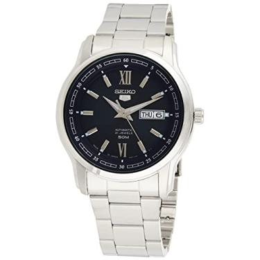 Imagem de Relógio masculino Seiko Seiko 5 com mostrador azul automático em aço inoxidável SNKP17J1