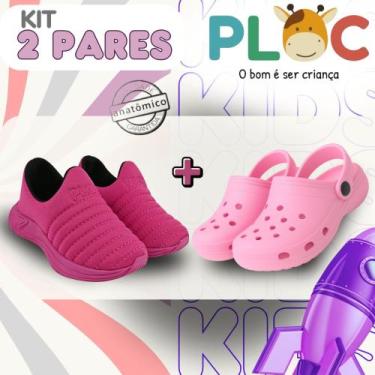 Imagem de Kit 2 Pares: Tênis Calce Fácil Colors Ploc + Babuche Rosa, Colors pink