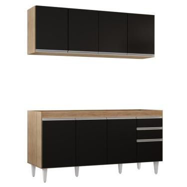 Imagem de Armário Aéreo Nevada E Balcão Para Pia 160cm Arkansas Castanho/preto - Lumil Móveis