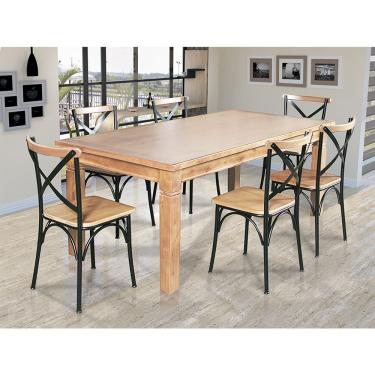 Imagem de Mesa Jantar Retangular Aurora 180X80 Com 6 Cadeiras Paris Base Alumínio - Natural - Marrom