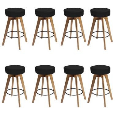 Imagem de Kit 08 Banqueta Alta Redonda Giratória Elsa Madeira Corino Preto