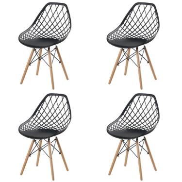 Imagem de Kit 4 Cadeiras Cloe Kaila Rivatti Polipropileno Preto Base Madeira