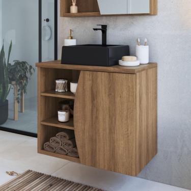 Imagem de Gabinete De Banheiro Suspenso 70cm Laura Com 1 Porta E 2 Prateleiras Com Cuba Mel
