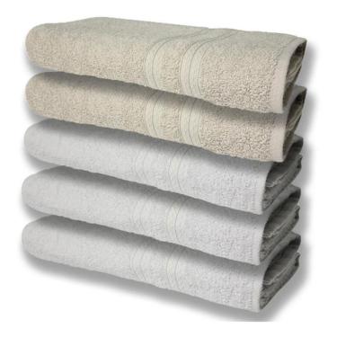 Imagem de 5 Toalhas Felpudas Grande E Grossa 80x150 Branco+bege