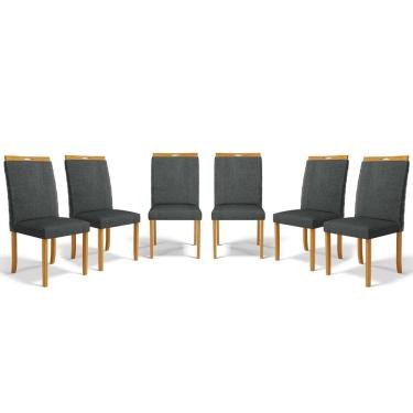 Imagem de Kit Com 6 Cadeiras Agnes Madeira Maciça Estofadas Para Mesa De Jantar Linho Chumbo 406