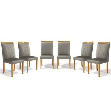 Imagem de Kit Com 6 Cadeiras Maiara Madeira Maciça Estofadas Para Mesa De Jantar Veludo Chumbo 109