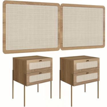 Imagem de Cabeceira Casal Queen 160cm E 2 Mesas Laterais 2 Gavetas Industrial Indy A03 Hanover