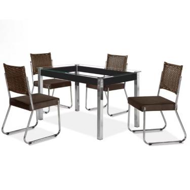 Imagem de Mesa De Jantar Aço Nobre Claudia C- Tampo Kanon E 4 Cadeiras Chocolate-marrom-preto