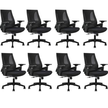 Imagem de Kit Com 8 Cadeiras Office Diretor Toledo Com Braços 3d Office Nr17 Preto