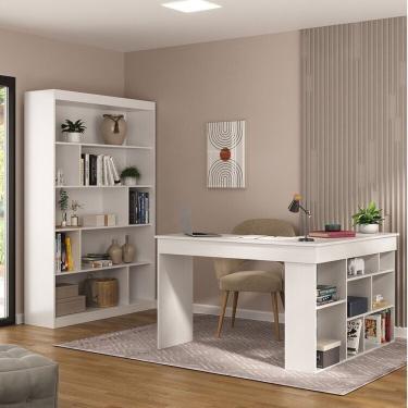 Imagem de Kit 2 Peças Com Escrivaninha Em L E Estante Para Livros Andorra Espresso Móveis Branco