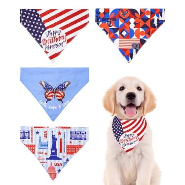 Imagem de PET SHOW Pacote com 4 bandanas para cães de 4 de julho com coleira deslizante bandeira americana, cachecol reversível para cães pequenos, médios, babadores patrióticos, acessórios de coleira para