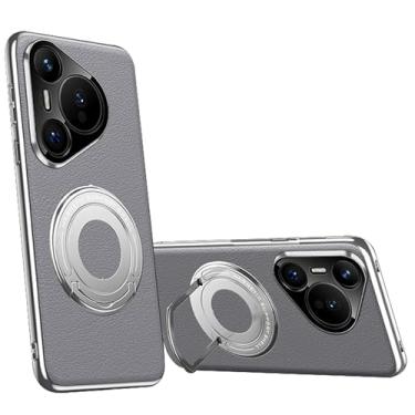 Imagem de LTLMYDAM Capa magnética para Huawei Pura 70 Ultra/70 Pro/70 Pro+/70, capa de couro com suporte de anel, proteção de lente de metal, carregamento sem fio, cinza, 70 Ultra