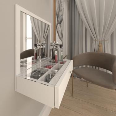 Imagem de Penteadeira Sophia para Maquiagem e Joias Suspensa com Gaveta, Espelho e Tampo de Vidro 100% MDF