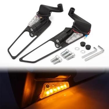 Imagem de XINGWU Espelhos de motocicleta com seta de LED grande espelho furtivo espelho retrovisor ajustável espelho lateral de asa de vento para espelhos de bicicleta de rua Z650 Z900 Z1000 Duke 390 790 1290
