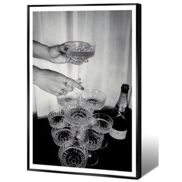 Imagem de Taças de champanhe vintage pôsteres preto e branco arte de parede moderna decoração de vinho funky bar carrinho impressões em tela estética única para pub cozinha sala de jantar sala de estar