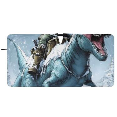 Imagem de Protetor solar personalizado de Natal T Rex Papai Noel para para-brisa de carro dobrável para para-brisa frontal estampa animal, 81 cm x 157 cm