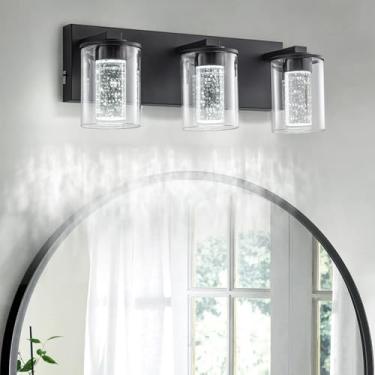 Imagem de SineRise Luminária De Banheiro Preta (3 Luzes, 17 Polegadas), (3000K/4000K/6000K, Regulável), Com Proteção Para Os Olhos, Moderna Parede Sobre Espelho Cúpula Vidro Transparente