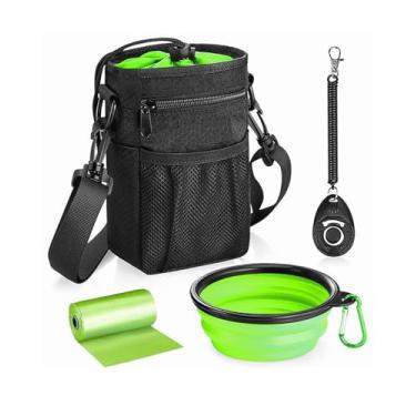 Imagem de Valhufogei Bolsa De Petiscos Para Cães Passear, Bolsas Treinamento Animais Estimação Com Tigela Dobrável Silicone Petiscos, Clicker Estimação, Cinto Ajustável, Dispensador Sacos Cocô, Brinquedos Fác