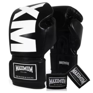 Imagem de Luva de Boxe Muay Thai Kickboxing MXM + Bandagem 3m - Maximum (Preto, 16oz)