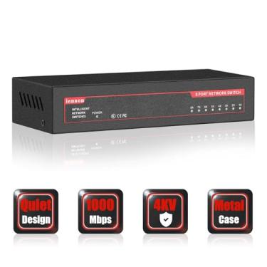 Imagem de ienRon Switch Gigabit Ethernet De 8 Portas, Rede Não Gerenciado Com Gabinete Metal, Plug & Play, Portas Blindadas E Sem Ventoinha, Otimização Tráfego, Suporte Para Mesa Ou Montagem Em Parede, Fácil