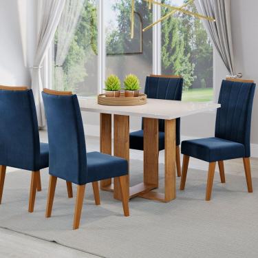 Imagem de Conjunto Sala de Jantar com 4 Cadeiras Safira Mel / Blonde / Azul
