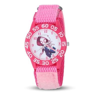 Imagem de Marvel Relógio feminino de quartzo analógico Super Hero com pulseira de nylon, rosa, 19 (modelo: WMA000310)