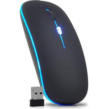 Imagem de Mouse Wireless Recarregável com Iluminação RGB – Design Ultrafino, Clique Silencioso, 2.4GHz, USB, para Notebook, PC e Mac Cor Aleatória (Branco ou Preto) (PRETO)