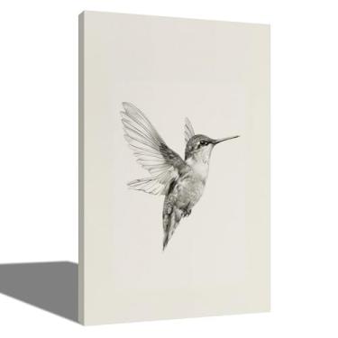 Imagem de Fchen art Pintura minimalista de arte de parede de beija-flor preto e branco - Pinturas realistas de pássaros para amantes de pássaros, decoração moderna serena para quarto/hotel/sala de estar - fácil