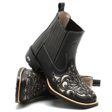 Imagem de Bota Feminina Cano Curto Botina Texana Bico Quadrado - RBBOTAS, Preto 
