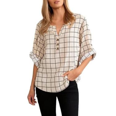 Imagem de Camisete Feminina Plus Size /Camisa Blusa Social Estampada Xadrez 2543