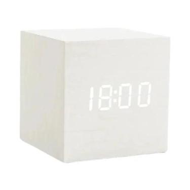 Imagem de Despertador Digital LED De Madeira Quadrado USB Alimentado Por Bateria