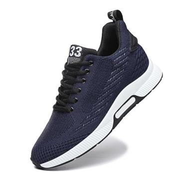 Imagem de vandimor Tênis masculino com elevador invisível que aumenta a altura de 6 cm mais alto, esportivo, feminino, de malha, respirável, ao ar livre, casual, cadarço, Azul, 9 Women/8 Men