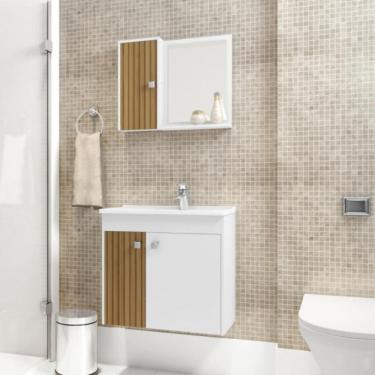 Imagem de Jogo De Gabinete E Espelheira Annecy Branco Ripado