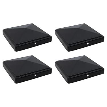 Imagem de Tsnamay 12 x 12 cm, preto, 4 peças, capa de poste de pirâmide de ferro galvanizado com parafusos de montagem, tampa superior de poste de metal para postes de madeira de cerca de deck