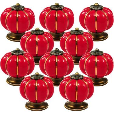 Imagem de Kit 10 Puxador de Porcelana Cerâmica Abóbora Gaveta Armário Móveis Retrô Vintage Colonial Vermelho C1007 – Casa Nobile