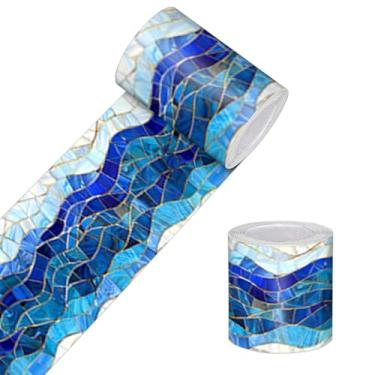 Imagem de HOMETITUTE Borda de papel de parede, descasque e cole com acabamento decorativo para parede, autoadesivo, ondulado, azulejo para banheiro, lavanderia, área de piscina, cozinha, espelho, moldura, pia