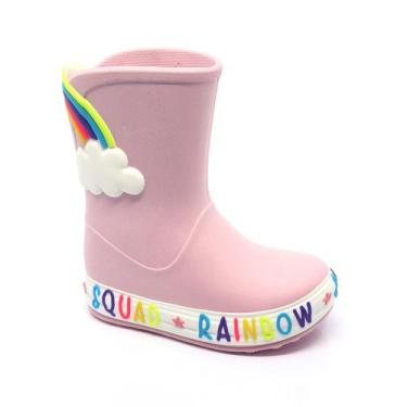 Imagem de Galocha Infantil Feminina Plugt Rosa com Glitter Nuvem e ArcoÍris Leve