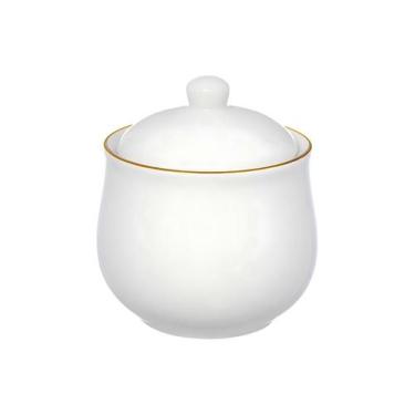 Imagem de Açucareiro Porta Açúcar Porcelana Resistente Com Tampa Borda Dourada R