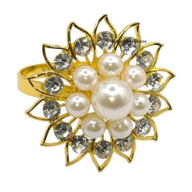 Imagem de KIT 06 Argola Porta Guardanapo Anel Estrela de Pérolas Metal Luxo Mesa