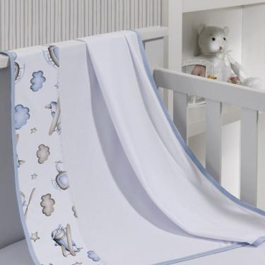 Imagem de Cueiro Simples Tecebem Baby Kim Malha 100% Algodão Estampado Kinder 80cmx90cm Azul